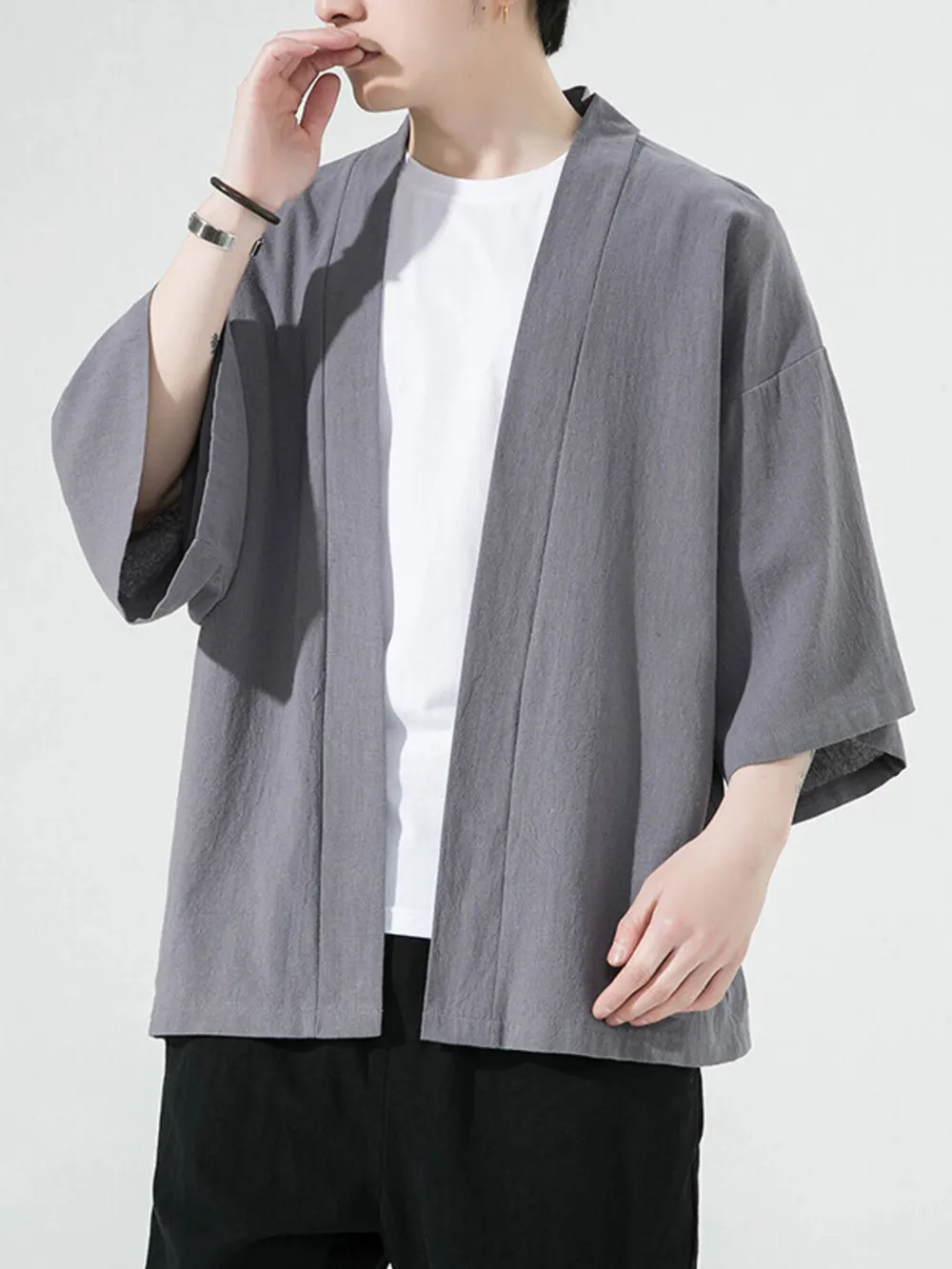 Men's Plus Size Open Front 3/4 Sleeve Cover Up, image 5