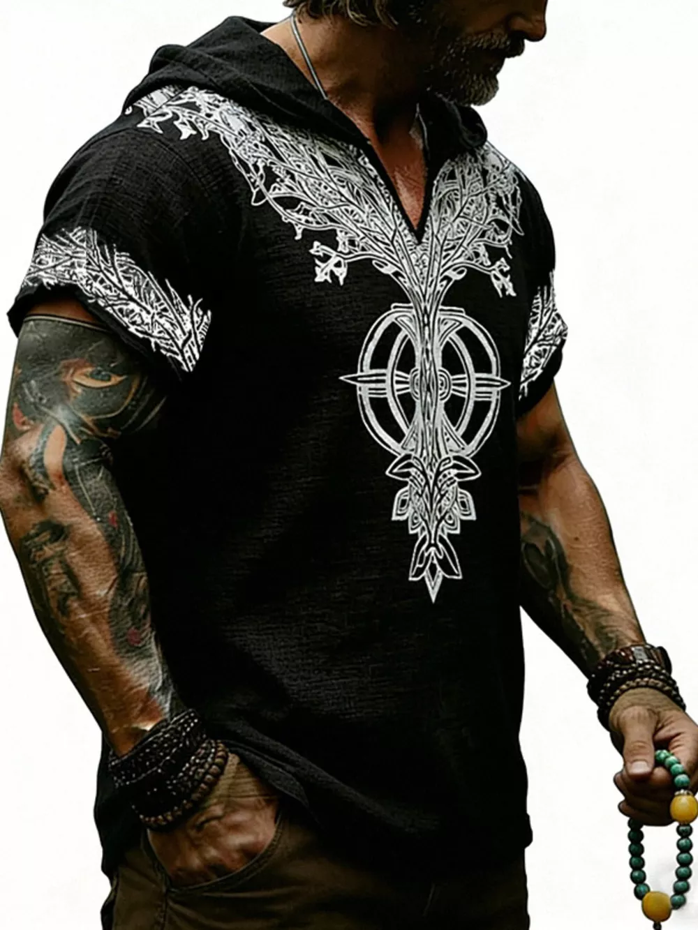 Men's Full Size Printed Hooded Short Sleeve Top Plus Size, image 9