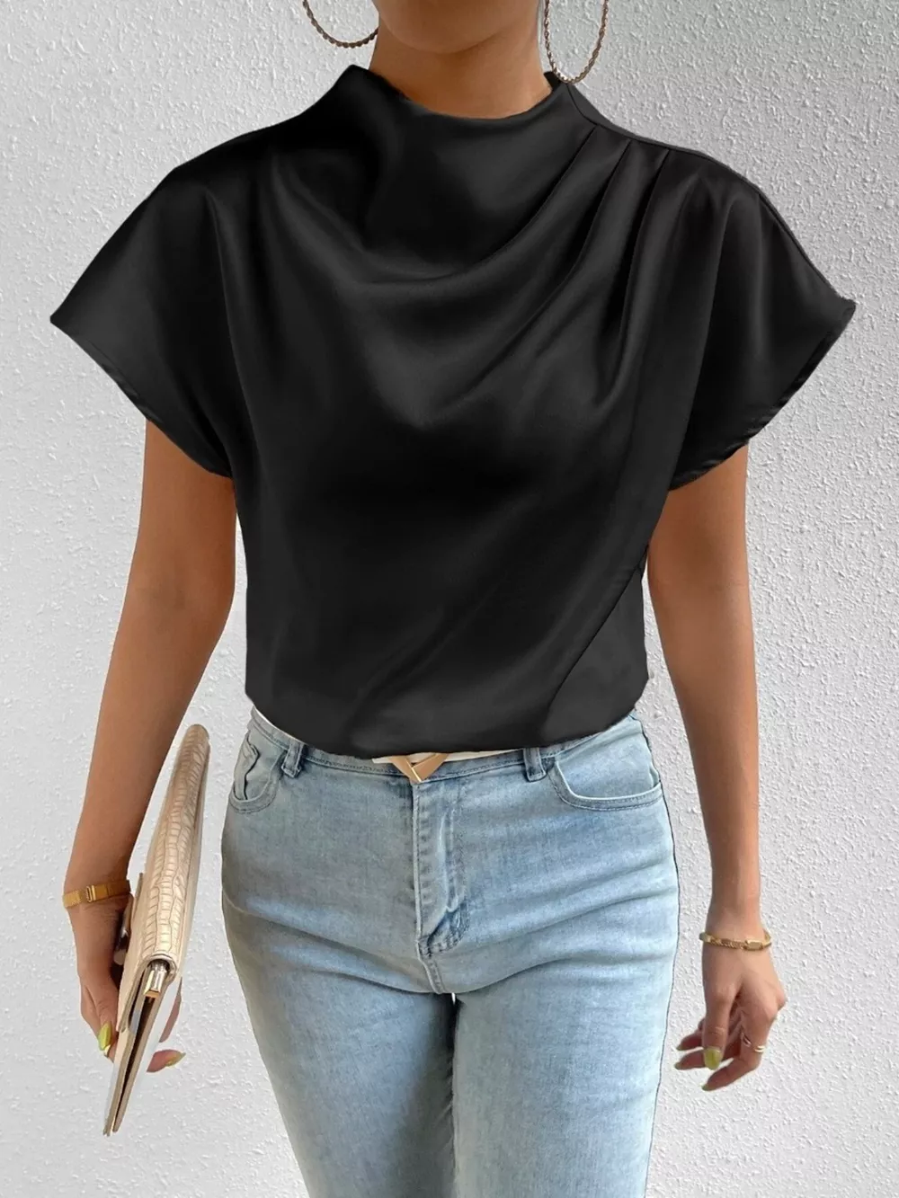 Mock Neck Satin Blouse, image 9