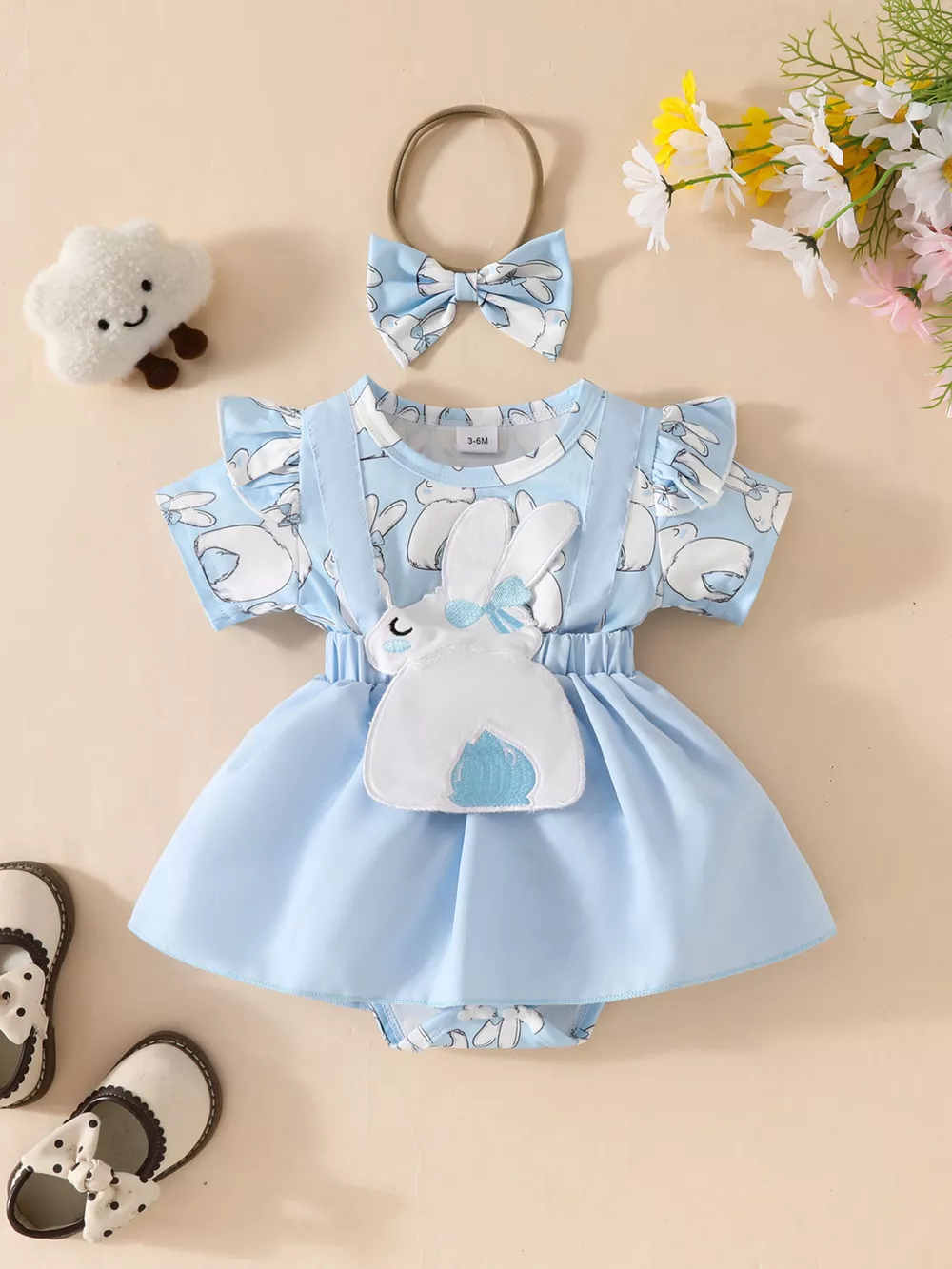 Children's Bunny Applique Bodysuit Dress & Headband Set, image 10
