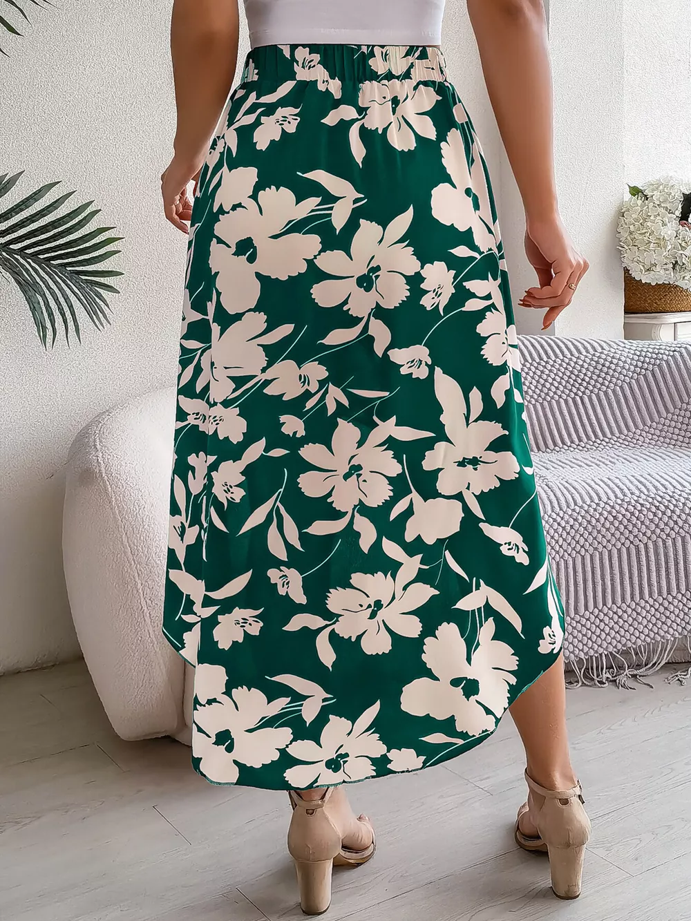 Floral Print Ruffle Hem Asymmetrical Skirt, image 8
