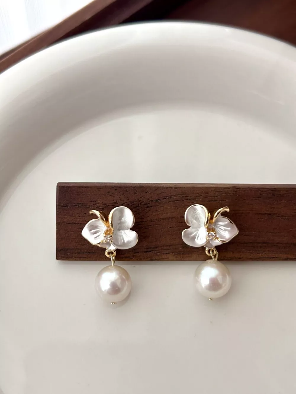 Floral Pearl Drop Earrings, image 2