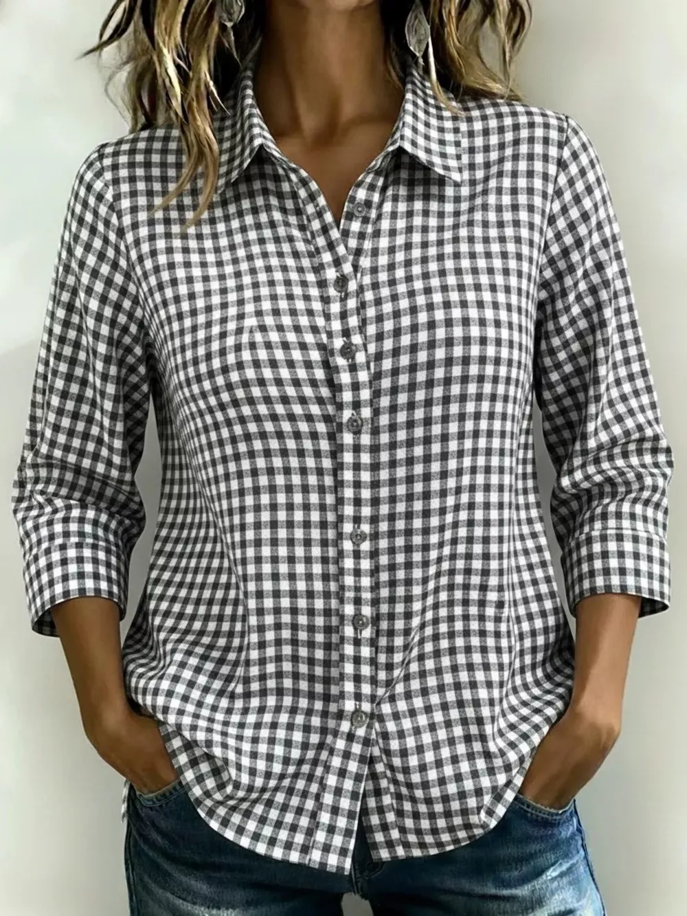 Full Size Plaid Collared Neck Button Up Shirt Plus Size, image 3