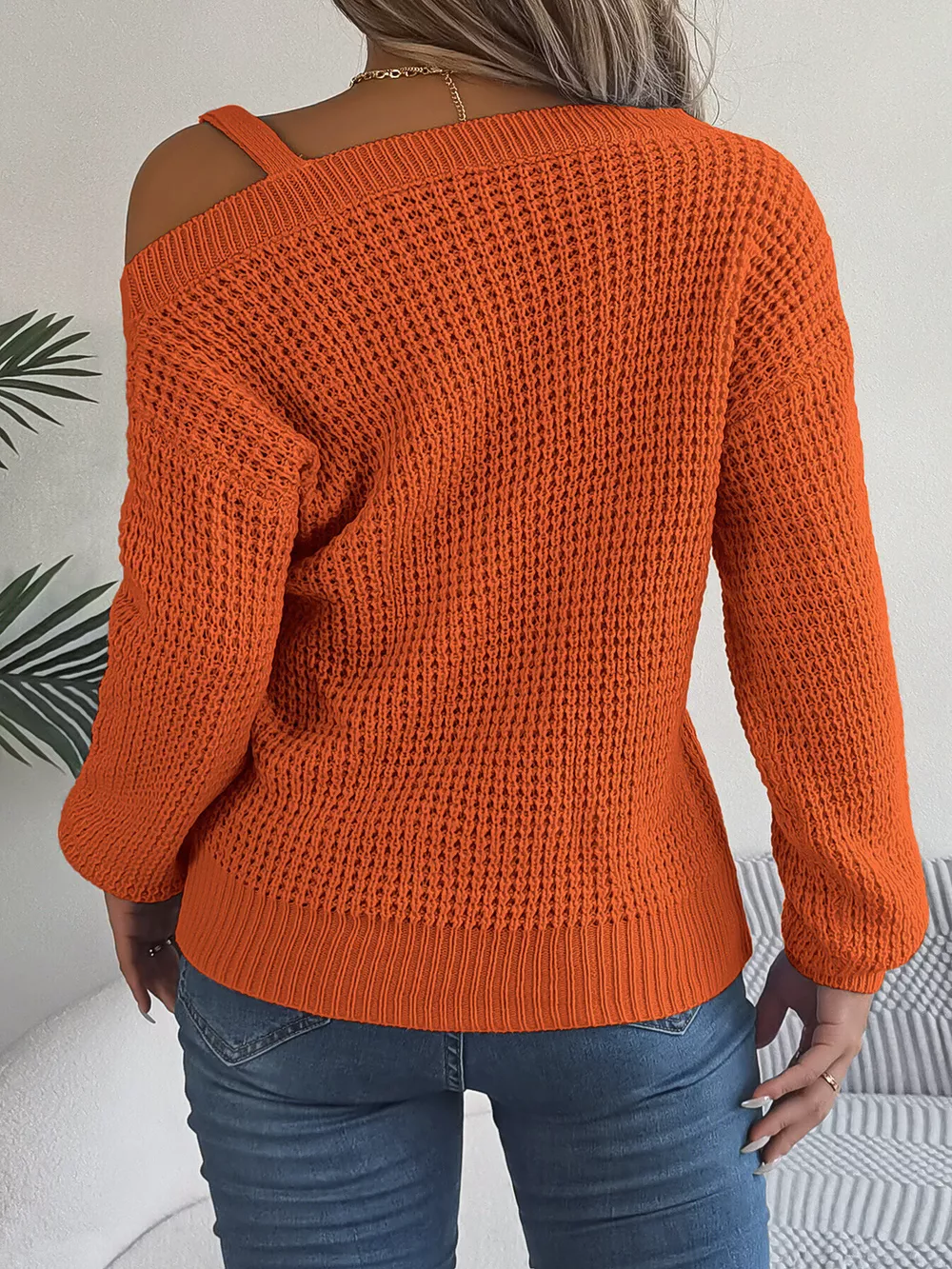 Asymmetrical Neck Long Sleeve Sweater, image 14