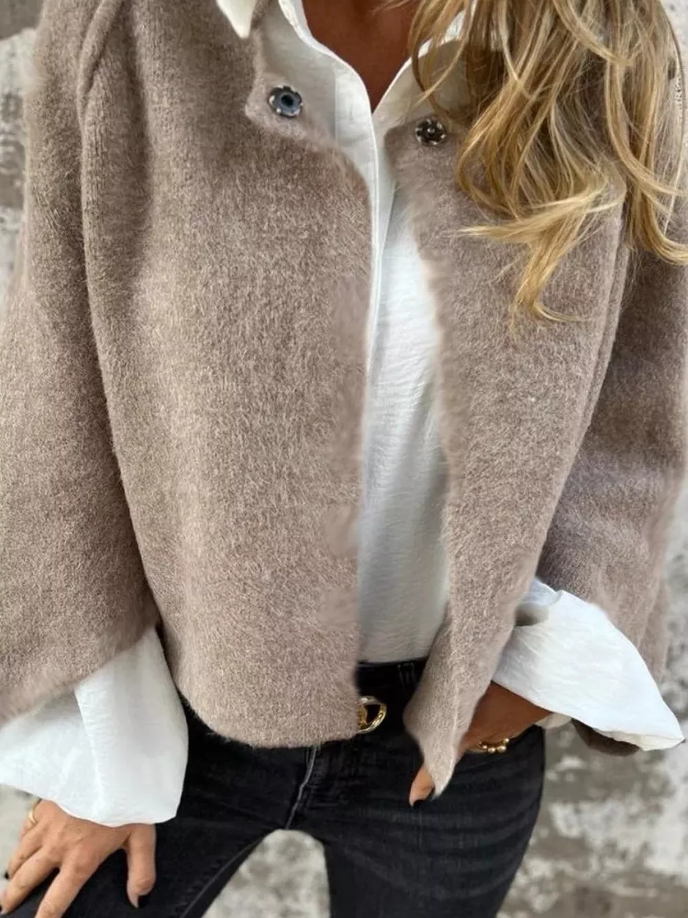 Full Size Dropped Shoulder Fuzzy Knit Cardigan Plus Size, image 16