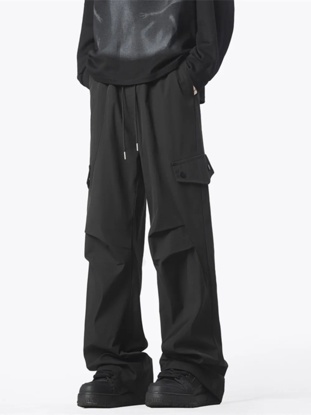 Men's Plus Size Drawstring Wide Leg Cargo Pants, image 2
