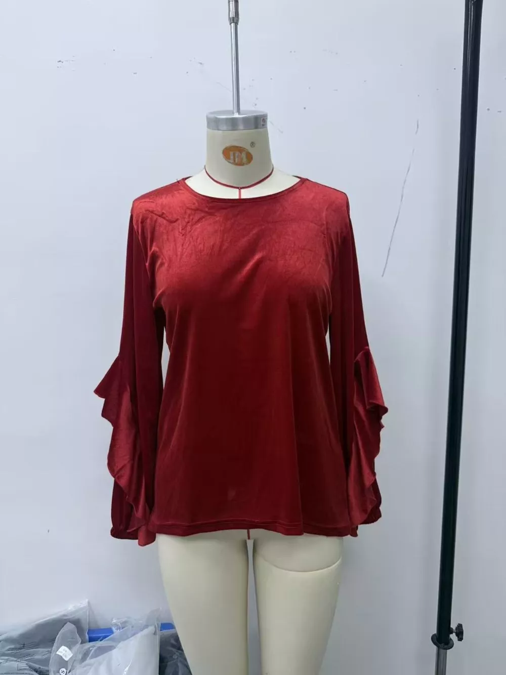 Velvet Round Neck Ruffle Sleeve Top, image 8