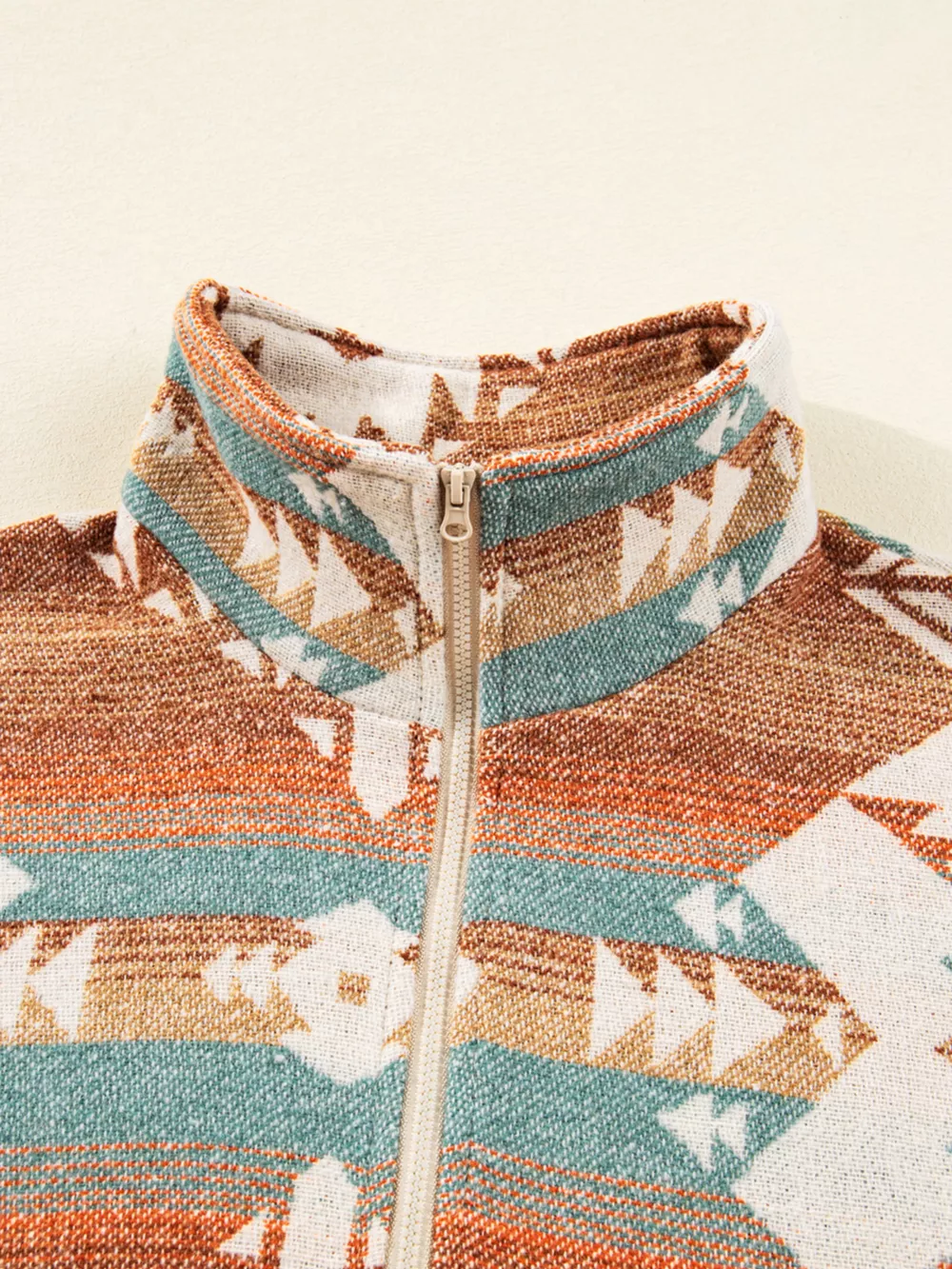 Quarter Zip Elastic Cuffs Aztec Sweatshirt, image 9