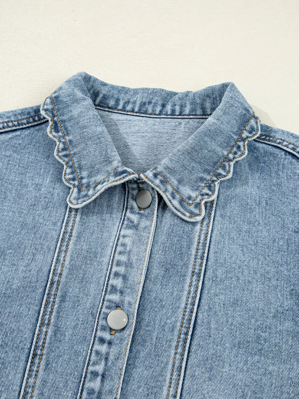 Scallop Trim Collar Patched Pocket Button Up Denim Jacket, image 8