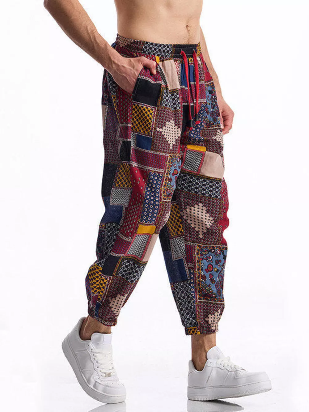 Men's Full Size Printed Drawstring Casual Pants Plus Size, image 2