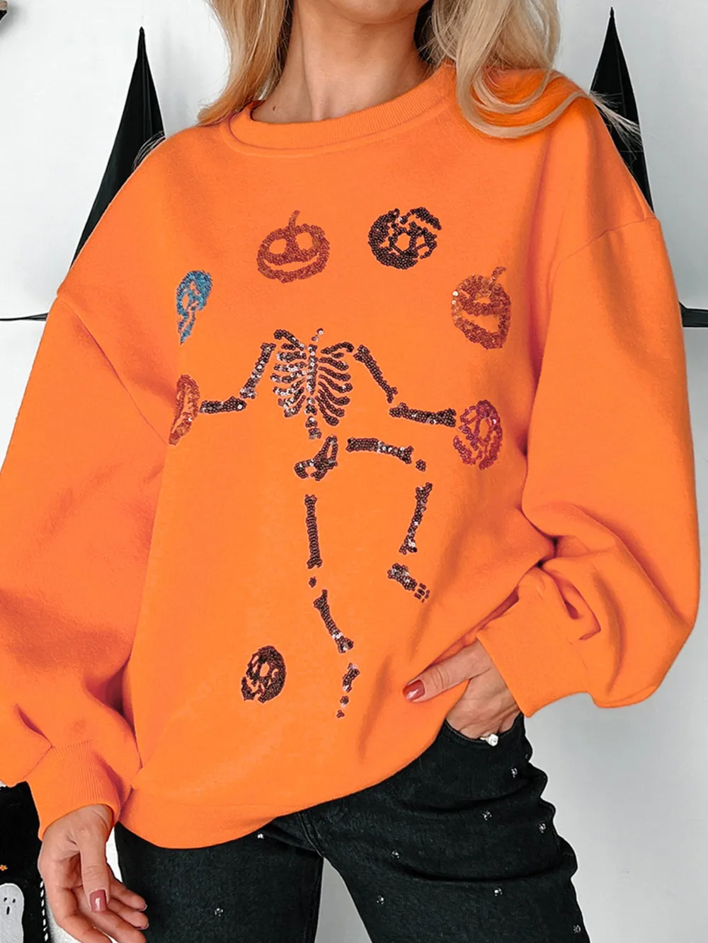 Halloween Skeleton Pumpkin Sweatshirt, image 5