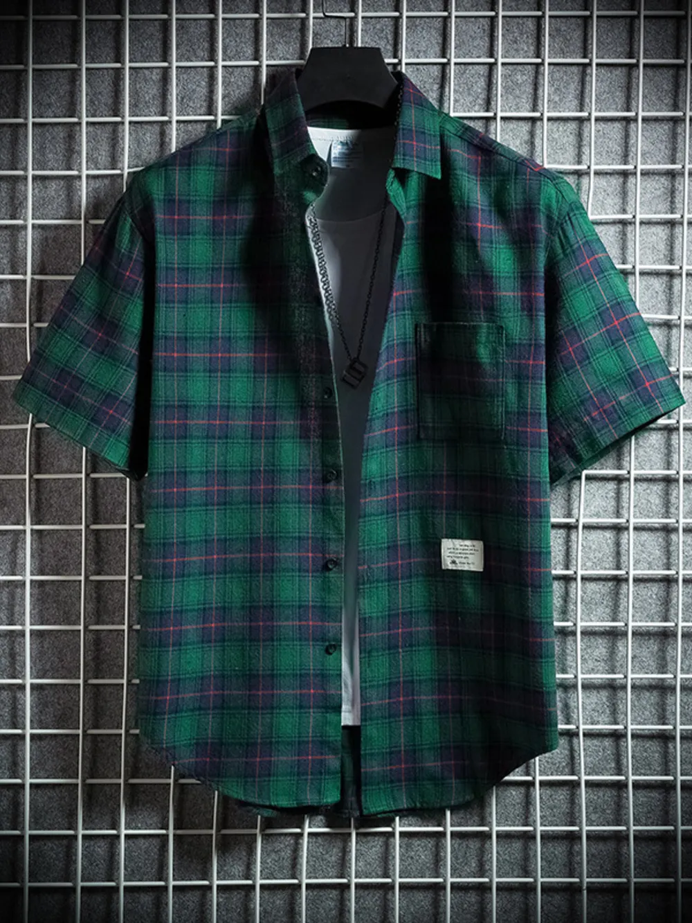 Men's Plus Size Casual Plaid Short Sleeve Shirt, image 6