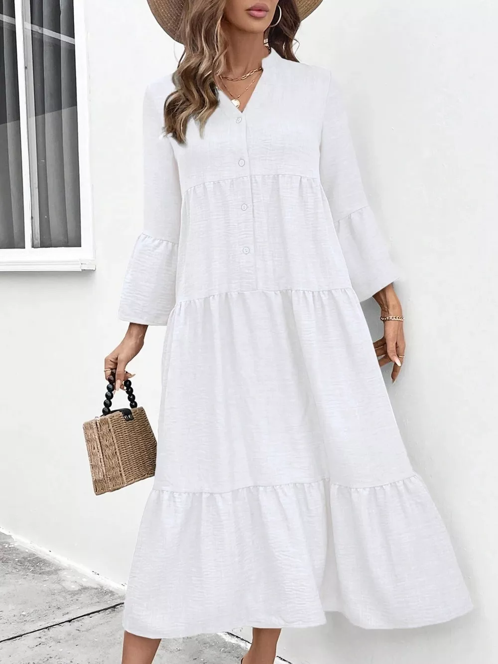 Ruffle Hem Button Front Tiered Dress, image 17