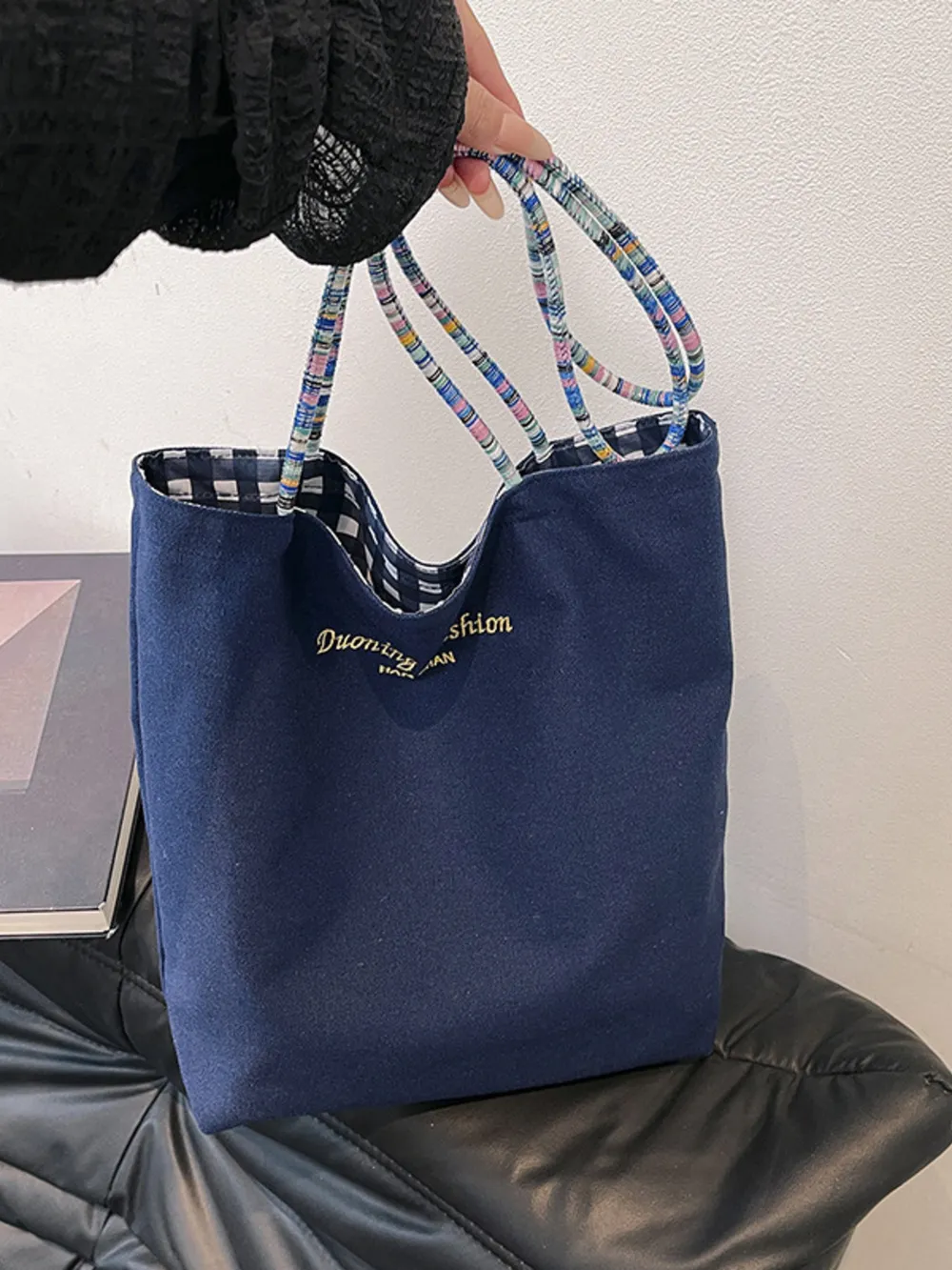 Gingham Pattern Tote Bag, image 3