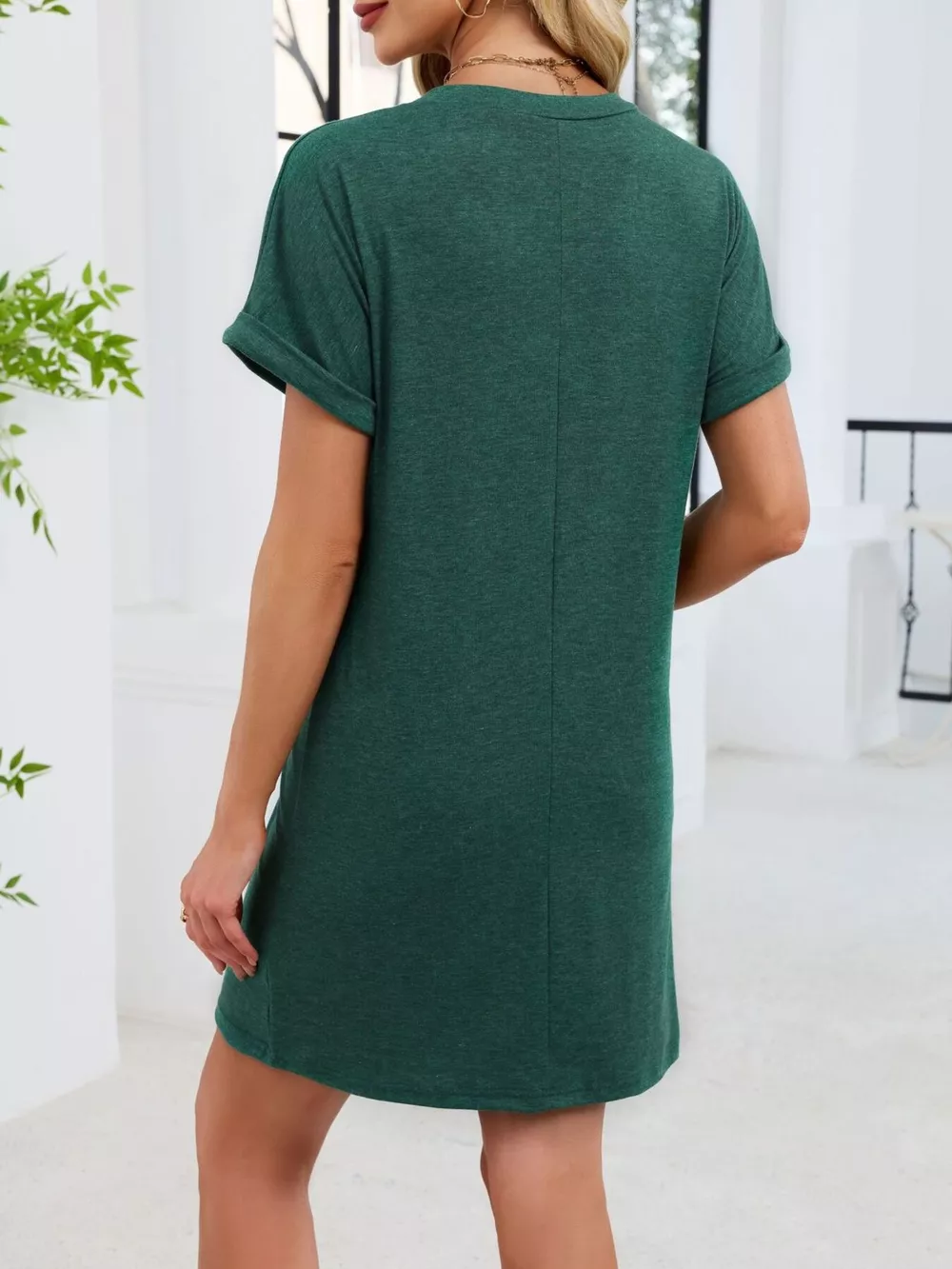 Casual V-Neck Short Sleeve T-Shirt Dress, image 28