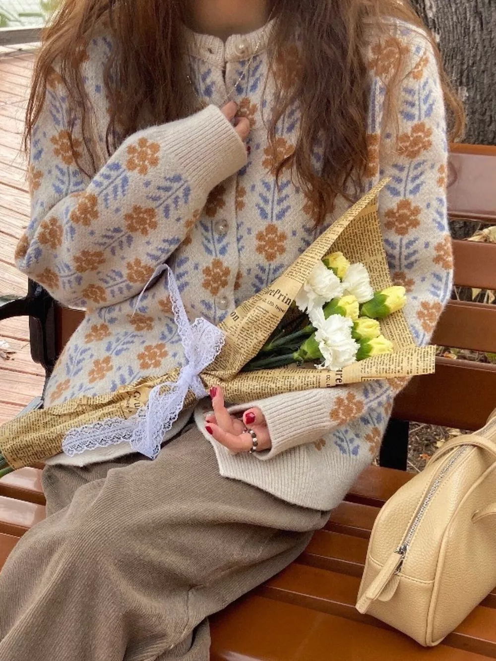 Floral Button Up Knit Cardigan, image 2