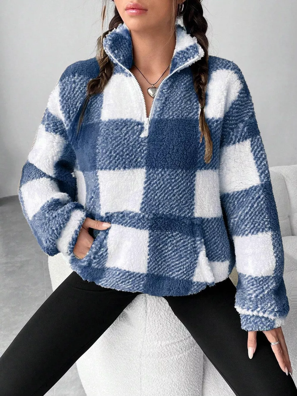 Full Size Plaid Sherpa Long Sleeve Sweatshirt Plus Size, image 23