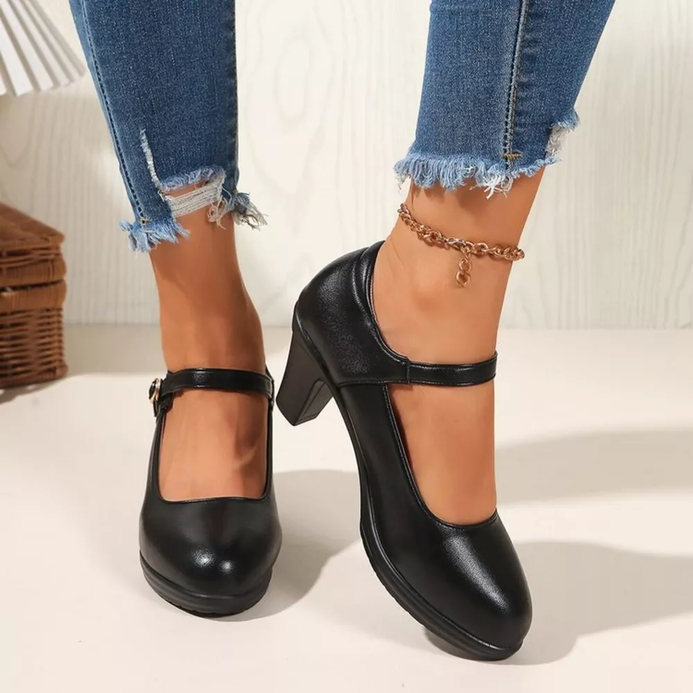 Buckle Block Heels Pumps