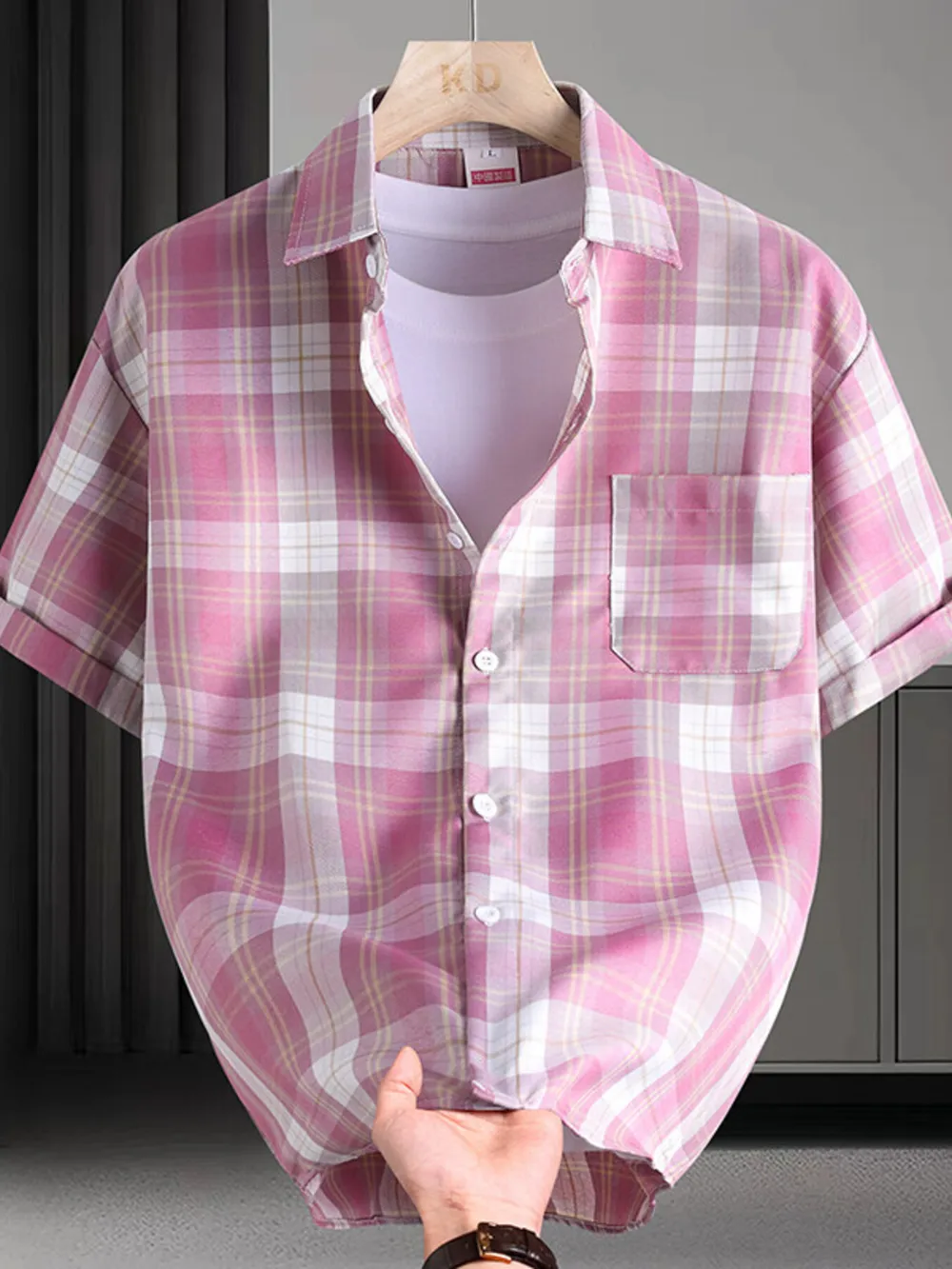 Men's Plaid Button Up Short Sleeve Shirt, image 2