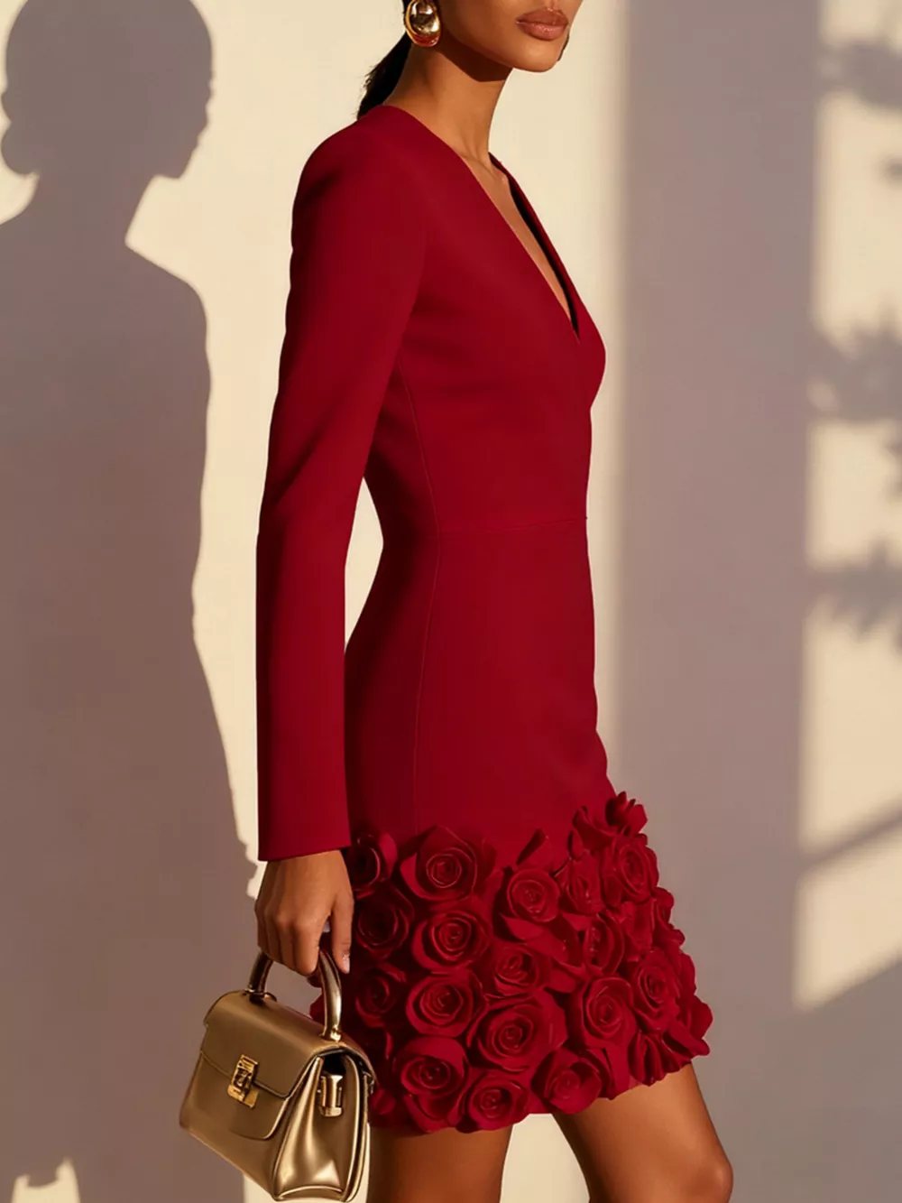 V-Neck Dress with Rose Embellishment, image 8