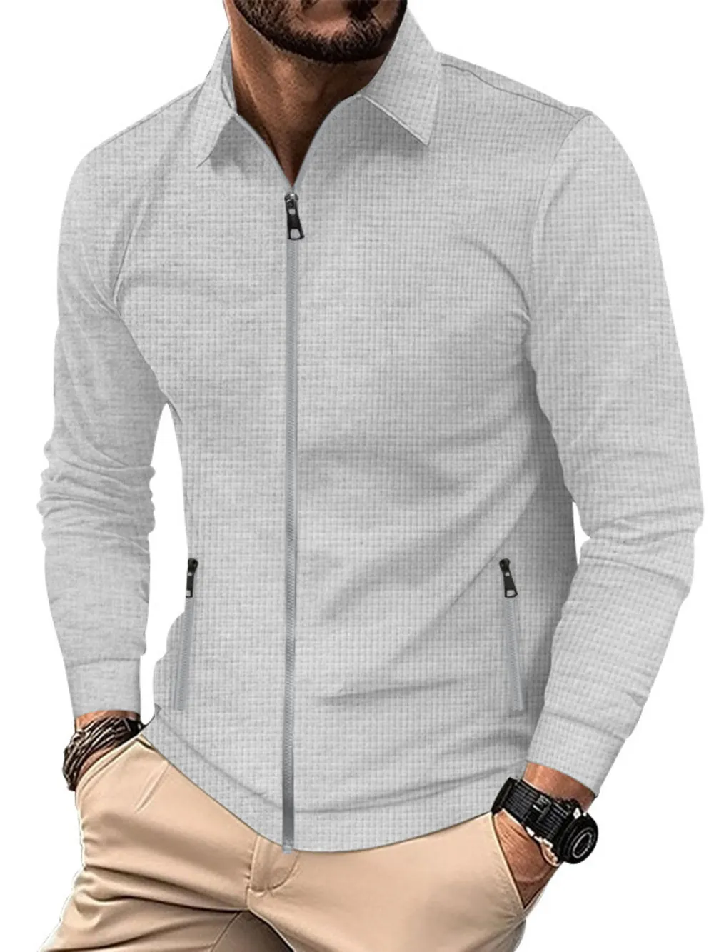 Men's Full Size Waffle Knit Zip Up Jacket Plus Size, image 3