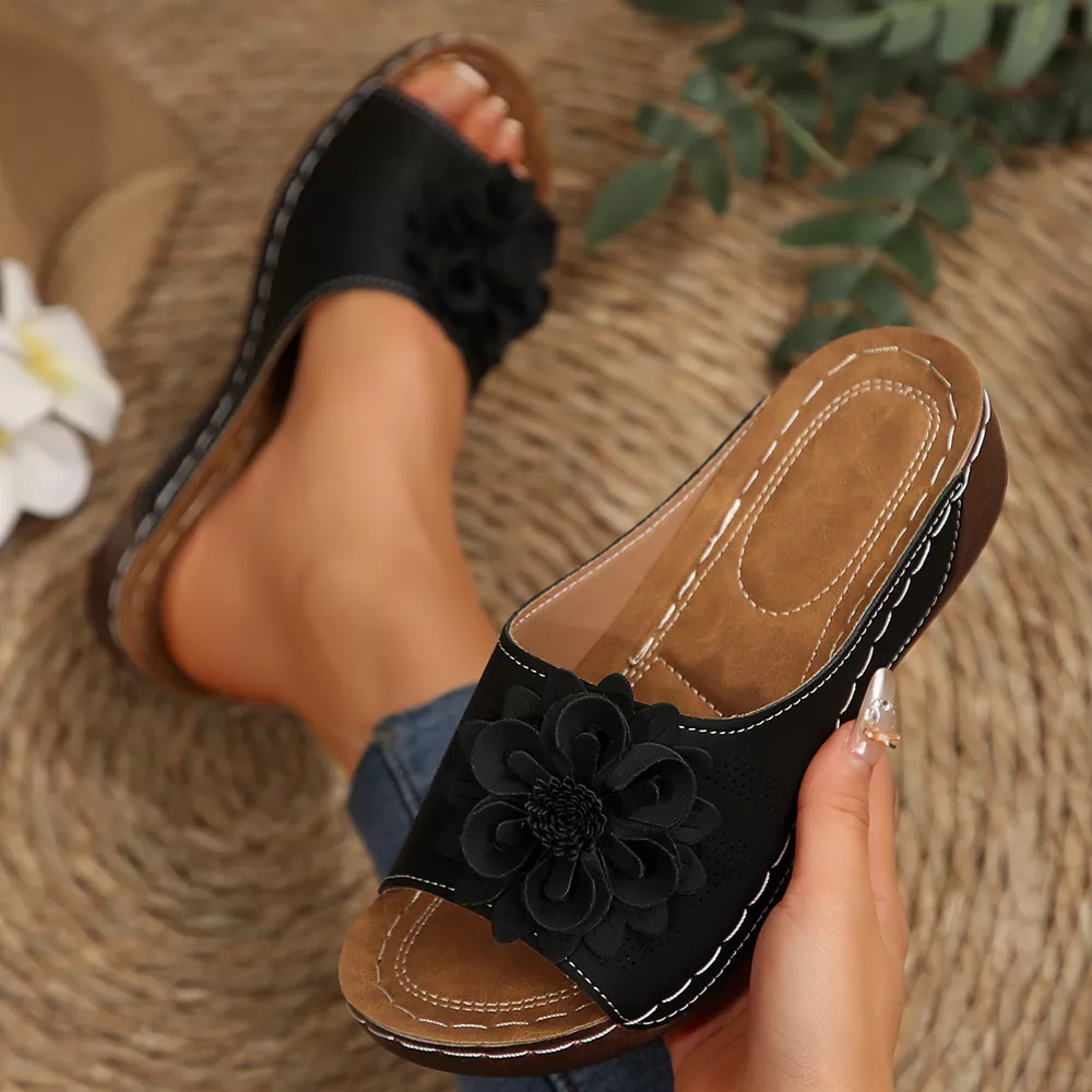 Bohemian Floral Embellished Comfortable Flat Sandals, image 8