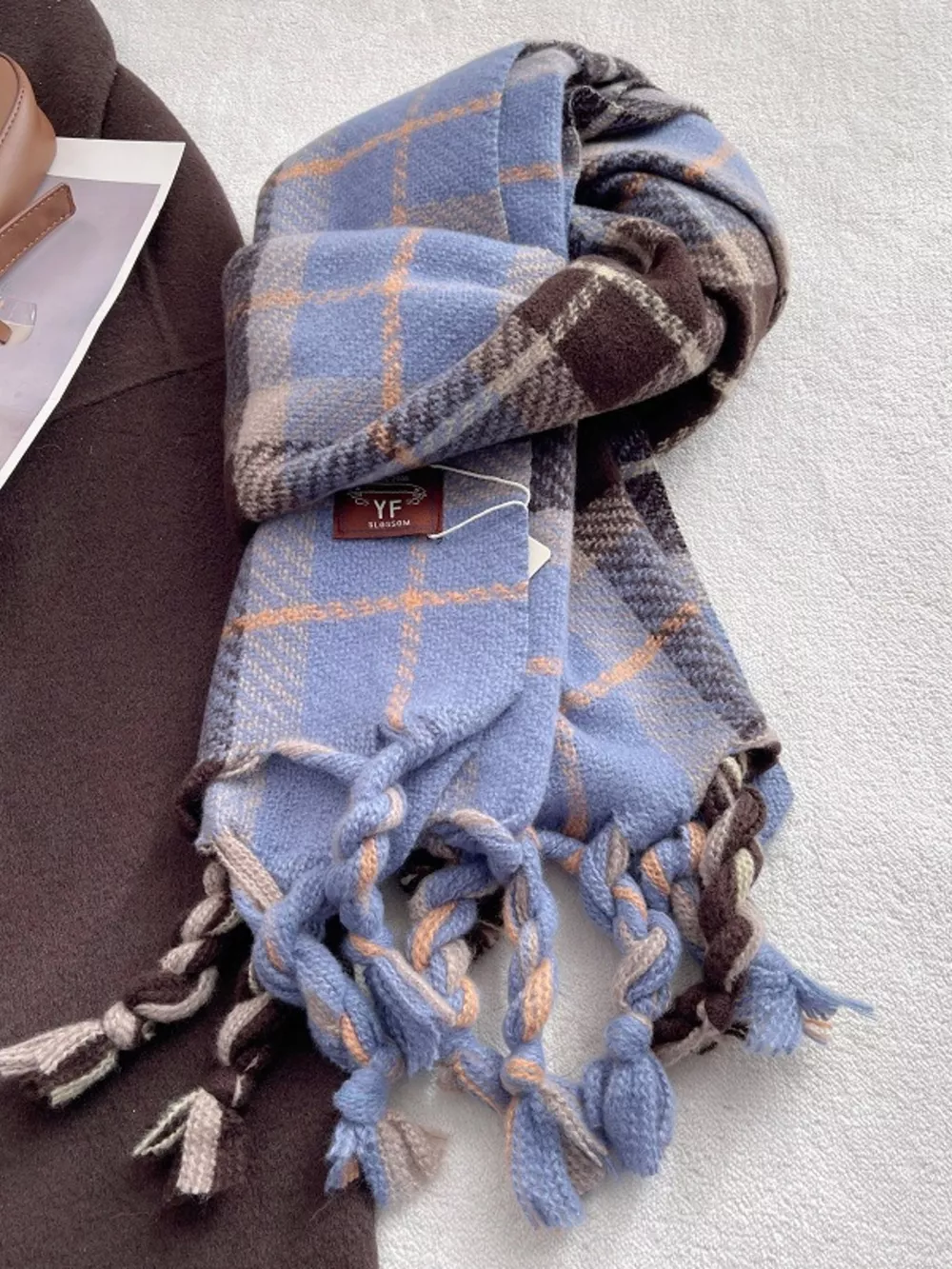 Warm Plaid Tassel Scarf, image 7