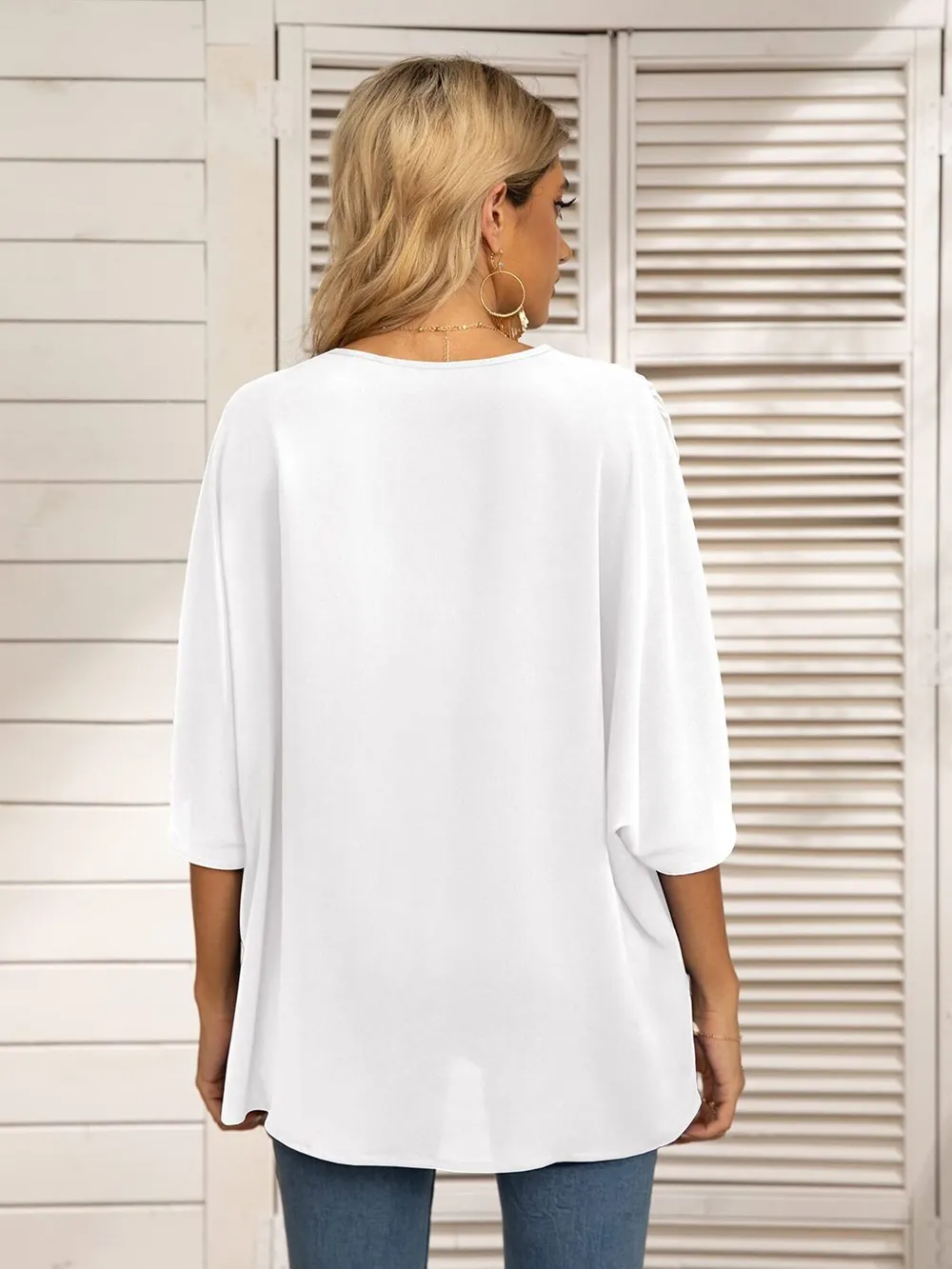 Oversized Contrast V-Neck Half Sleeve Blouse, image 3