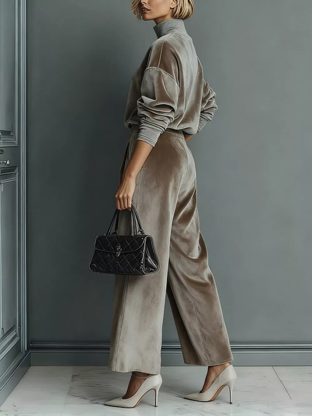 Full Size Elegant Velvet Mock Neck Long Sleeve Top and Wide-Leg Pants Set Plus Size, image 4
