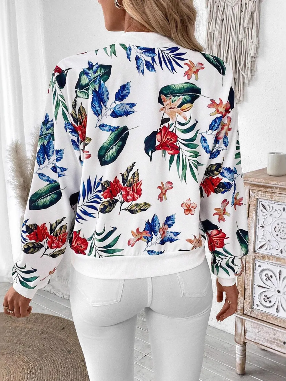 Printed Zip Up Long Sleeve Jacket, image 2