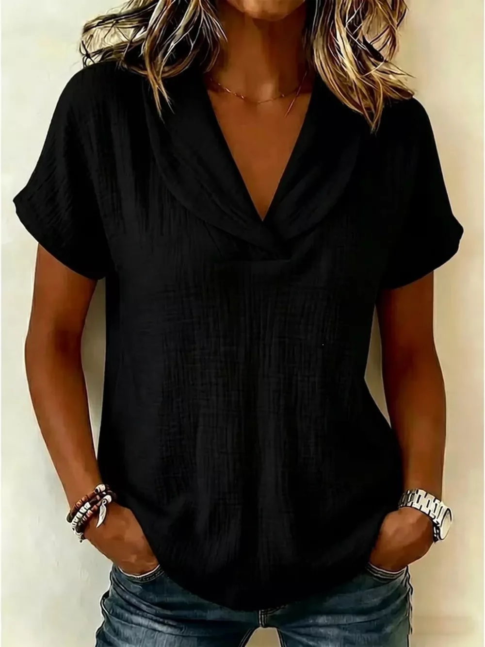 Full Size Textured Short Sleeve Blouse Plus Size, image 3