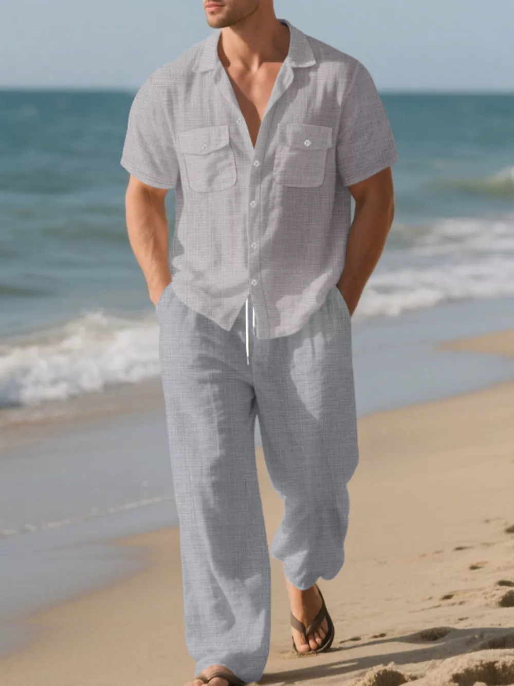 Men's Full Size Casual Button Up Shirt and Pants Set Plus Size, image 3