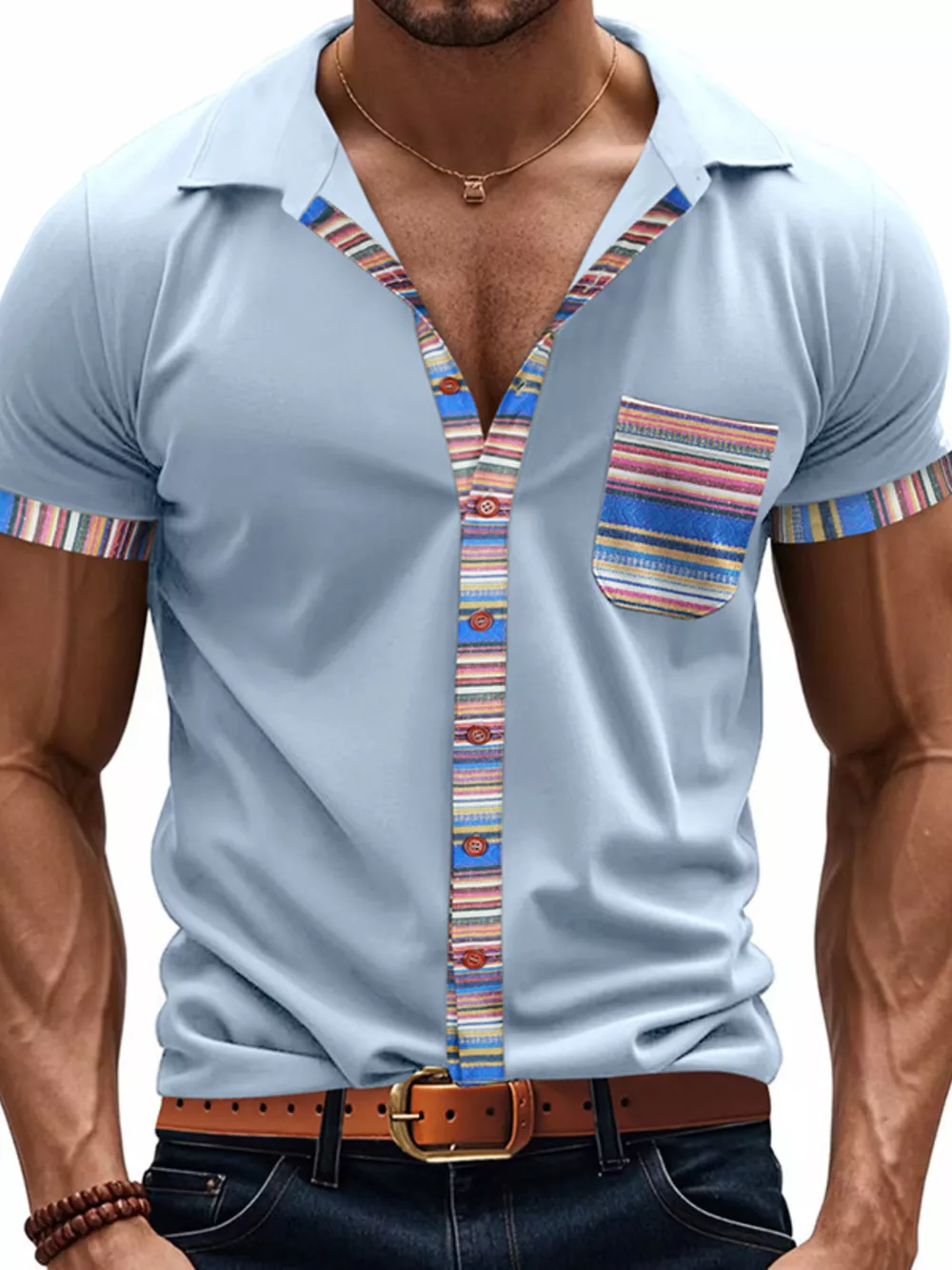Men's Full Size Short Sleeve Shirt with Colorful Trim Plus Size, image 18