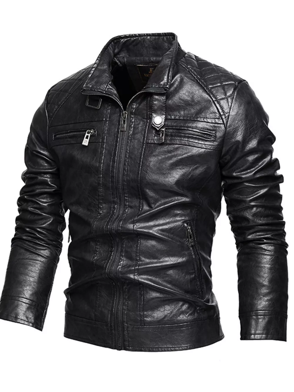 Men's Zip Up Faux Leather Moto Jacket