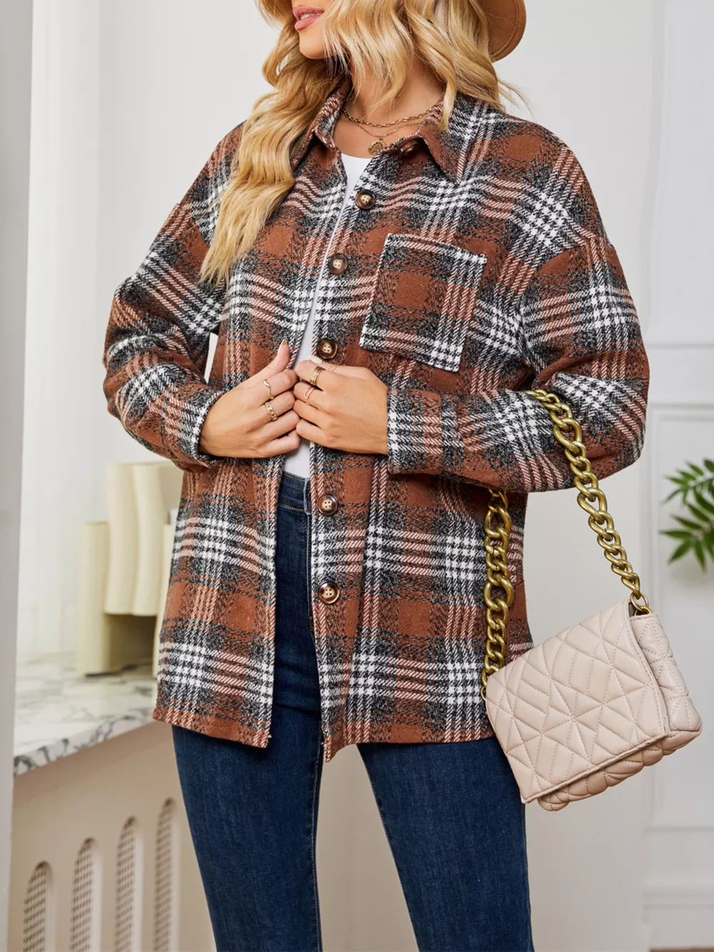 Plaid Button Up Long Sleeve Shacket, image 17