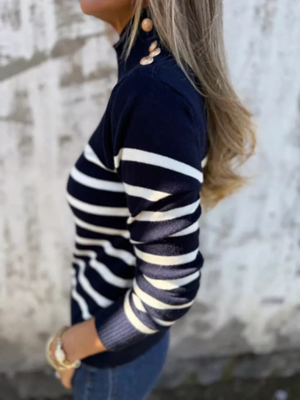 Full Size Striped Turtleneck Long Sleeve Sweater Plus Size, image 11