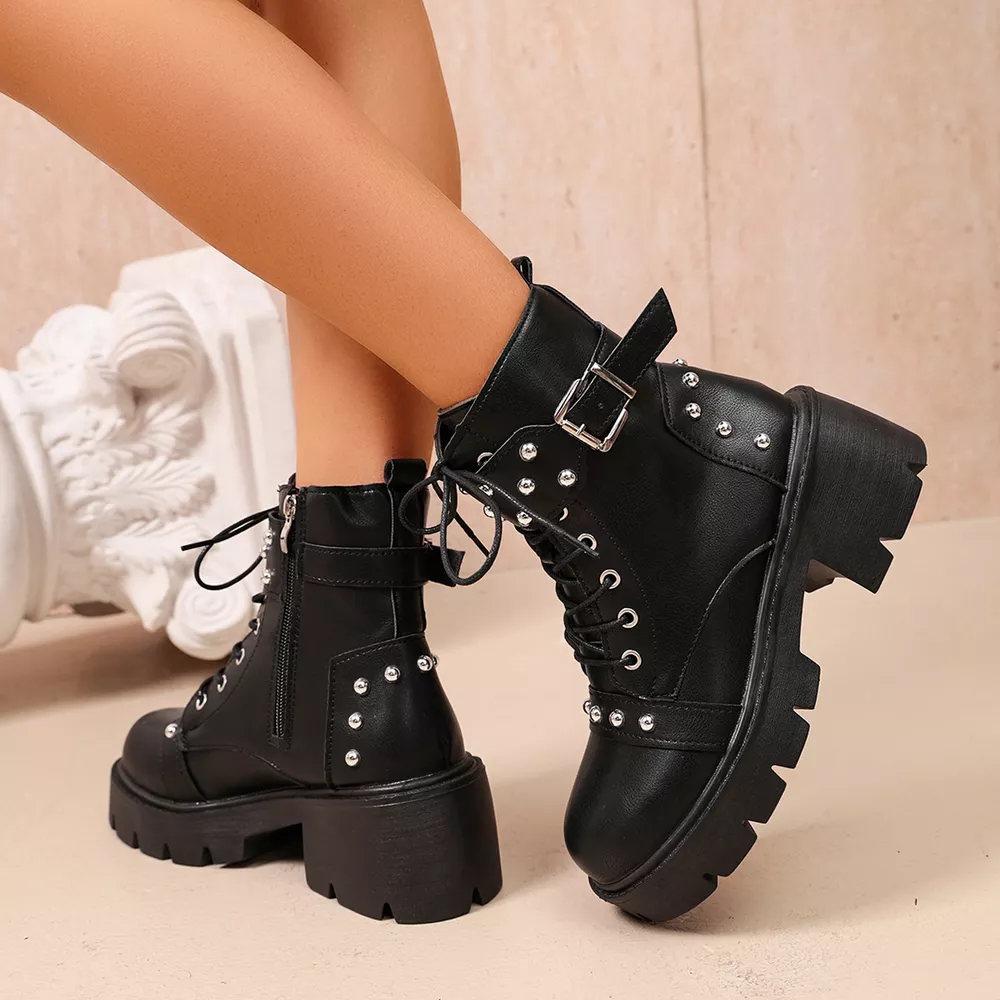 Round Toe Block Heels Boots, image 4