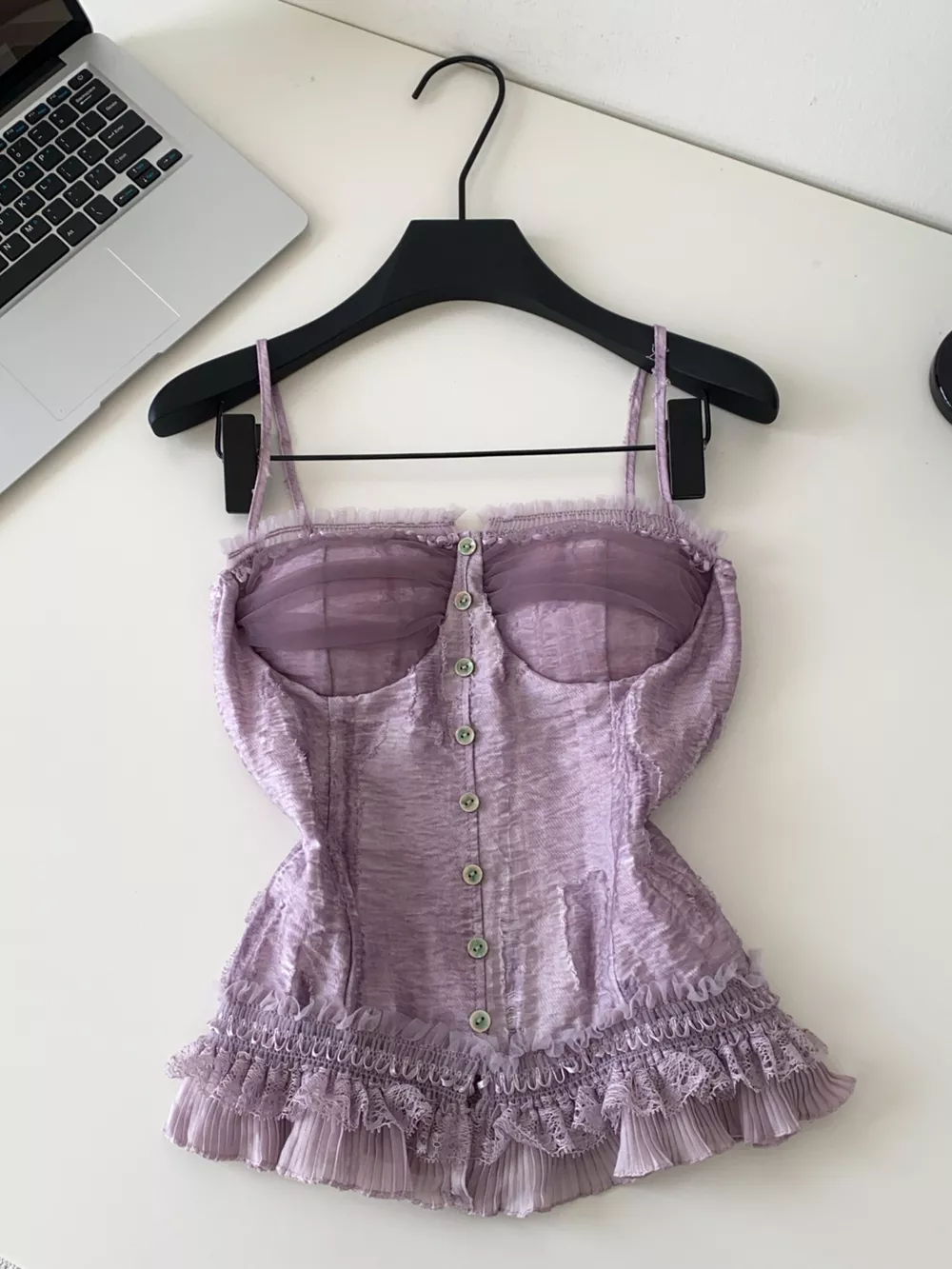 Lace Trimmed Ruffled Hem Tank, image 2