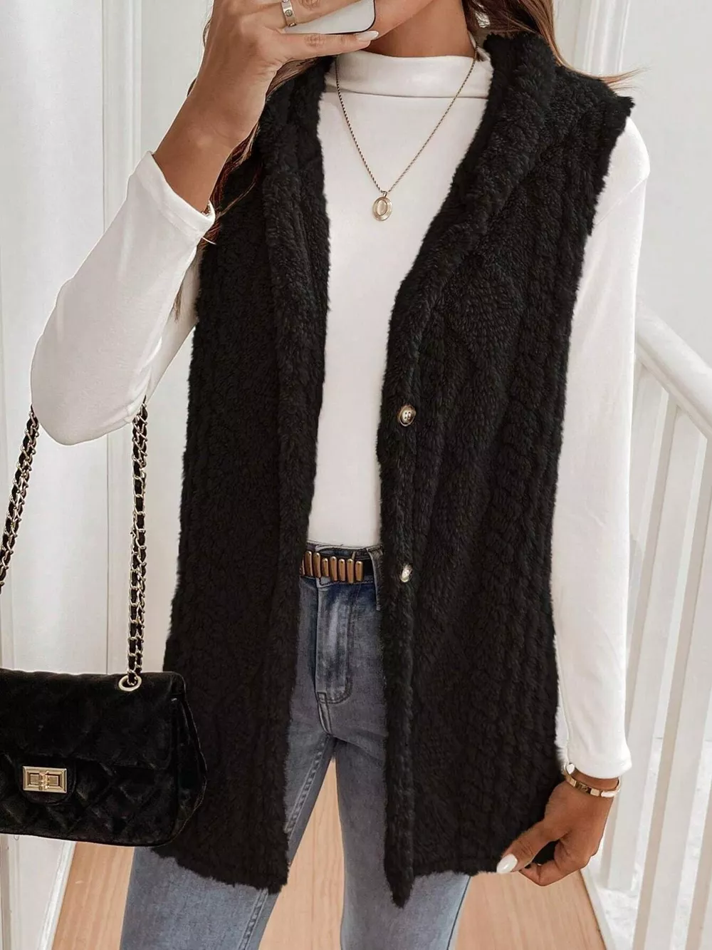 Cozy Sherpa Fleece Hooded Vest Coat, image 13