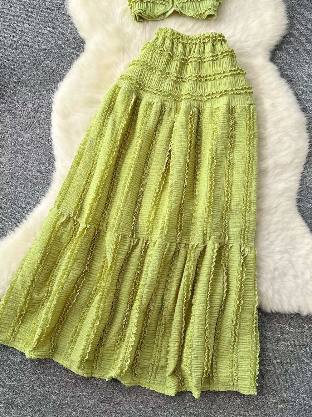 Textured Crop Top and Tiered Skirt Set, image 21