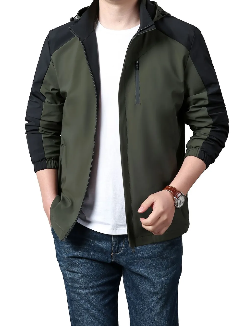Men's Plus Size Hooded Colorblock Lightweight Jacket, image 3