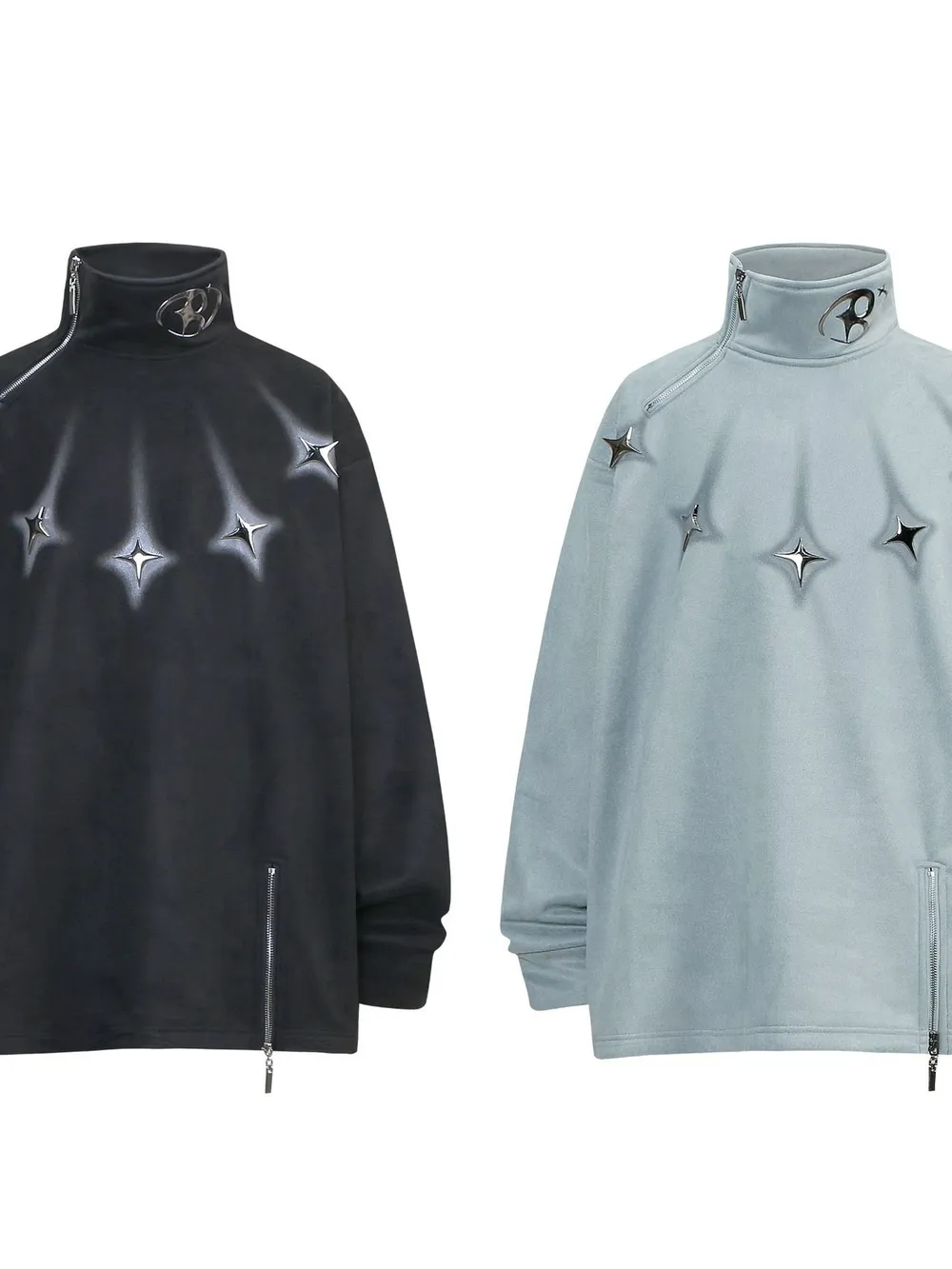 Men's Oversized Zipper Detail Turtleneck Sweatshirt, image 4