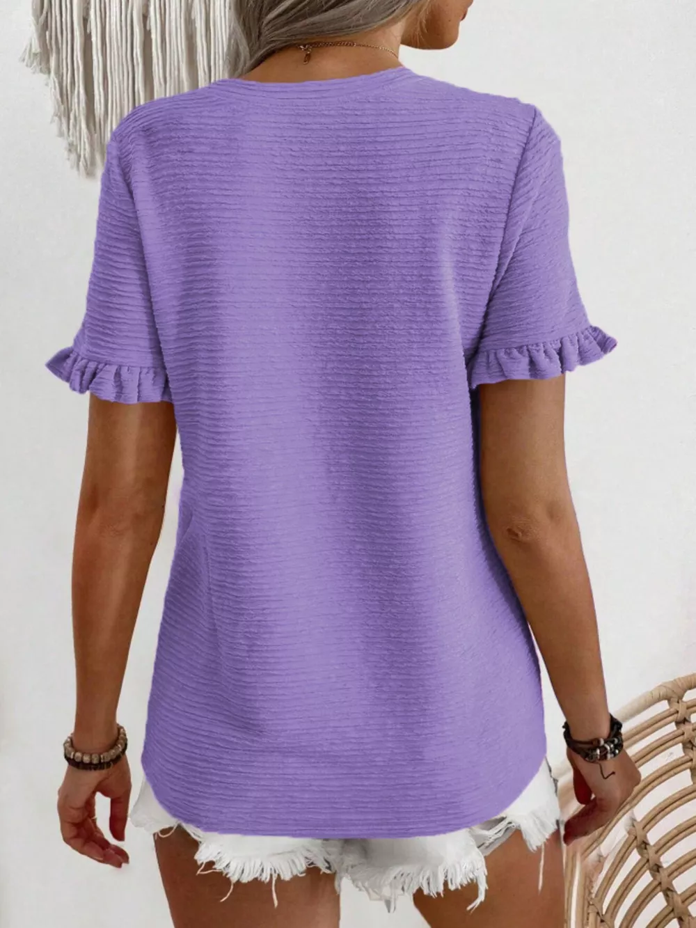Textured Ruffle Sleeve Round Neck T-Shirt, image 11
