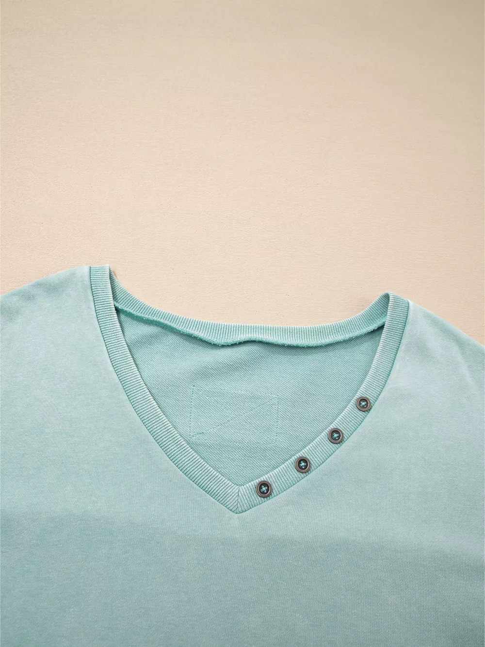 Mineral Wash Exposed Seam Buttoned V Neck Top, image 7
