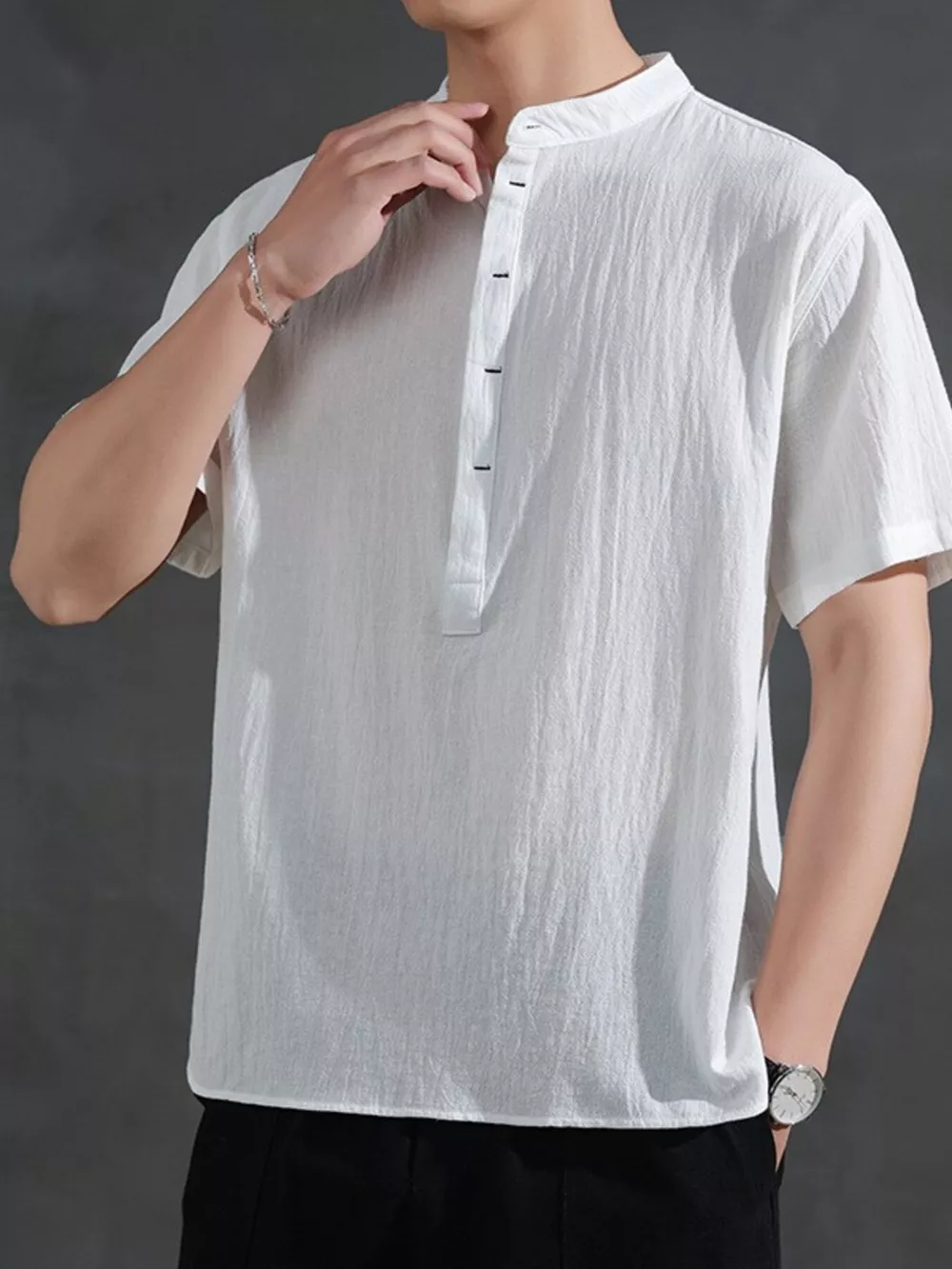 Men's Plus Size Button Detail Short Sleeve Shirt, image 2