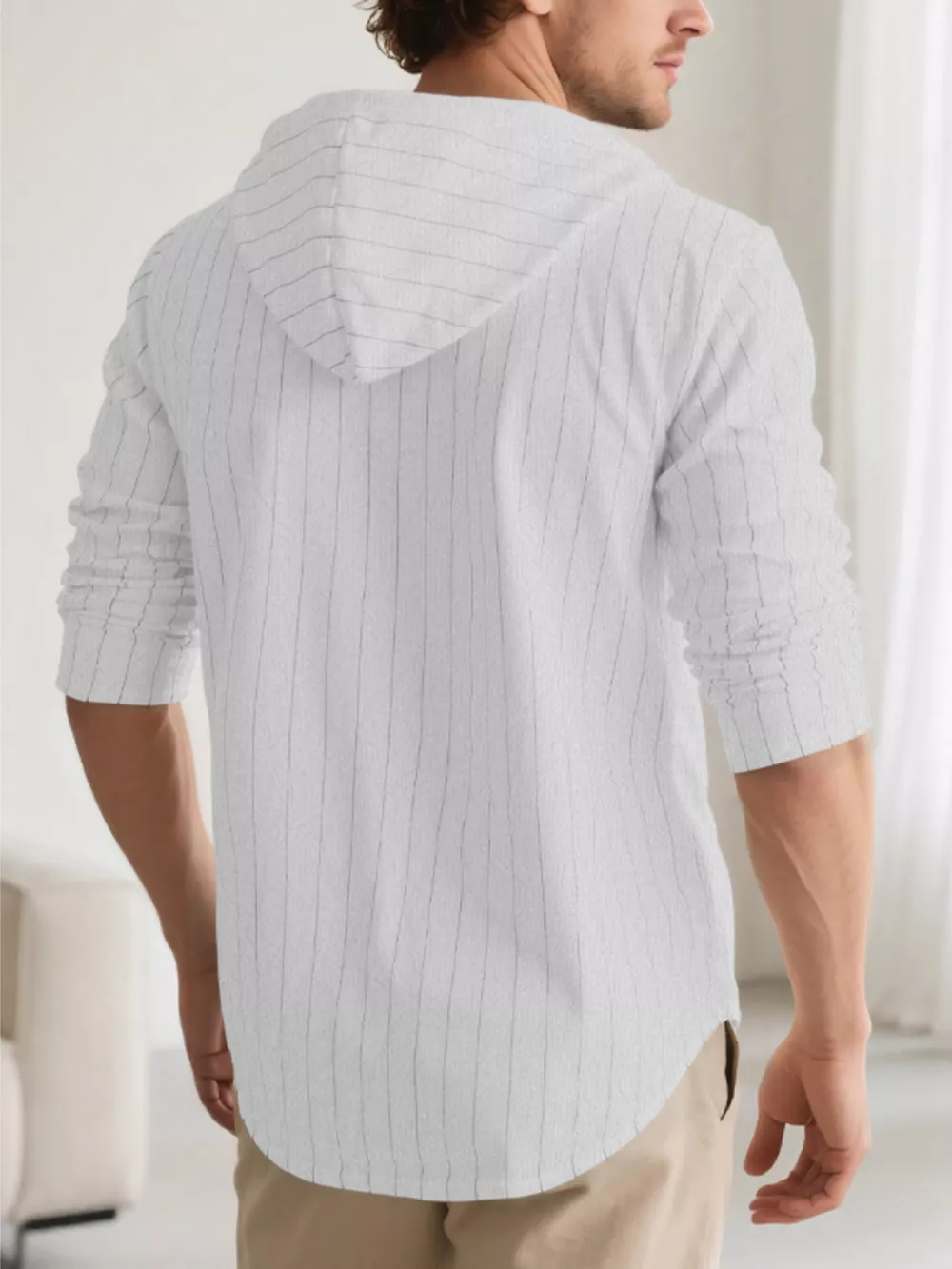 Men's Full Size Drawstring Hooded Button Up Shirt Plus Size, image 8