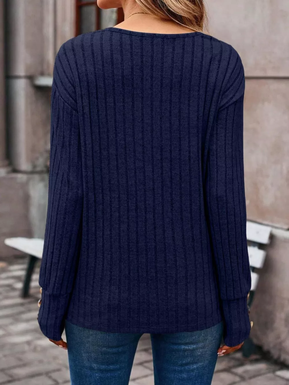 Ribbed V-Neck Long Sleeve Top, image 17