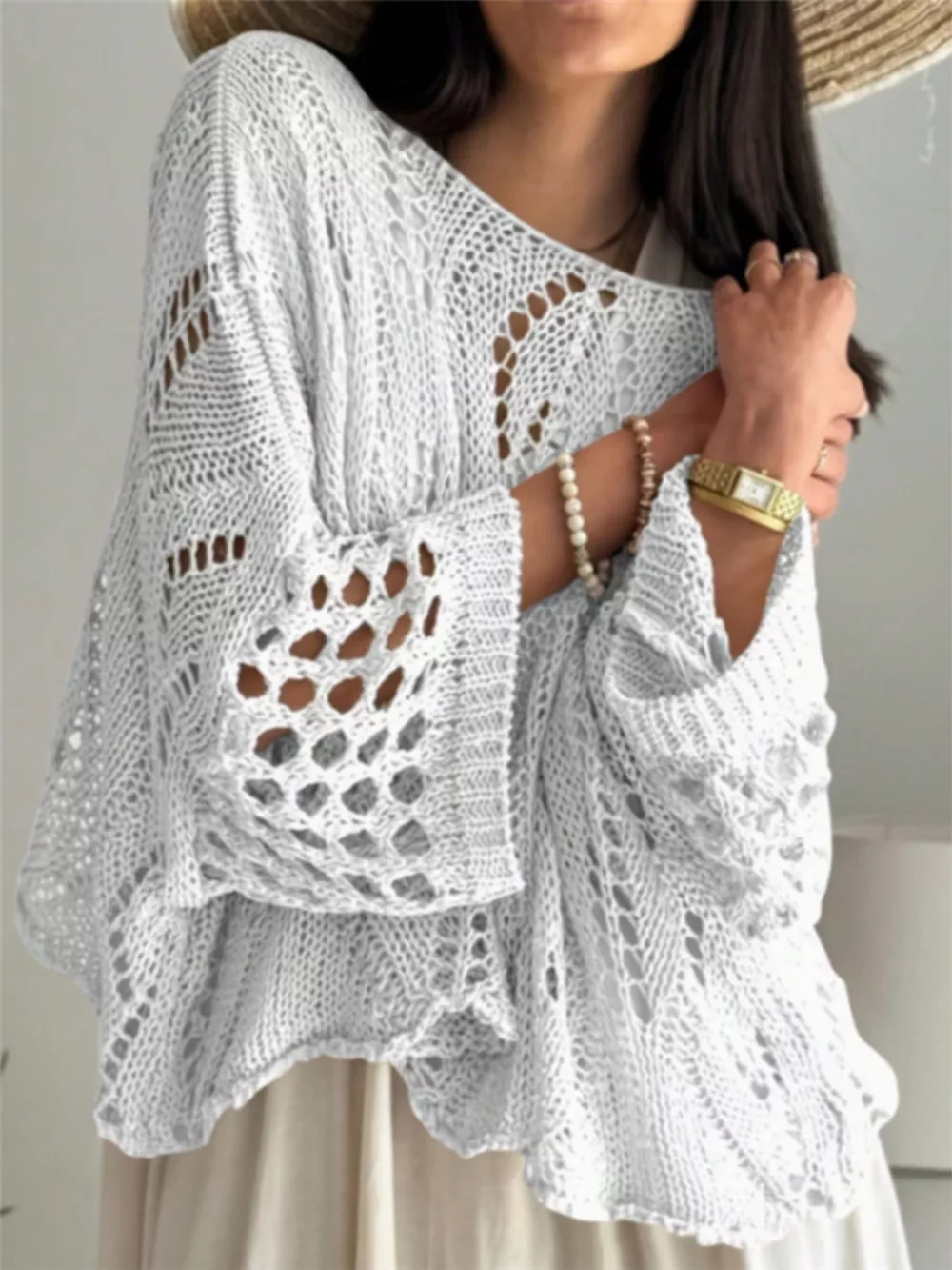 Boat Neck Crochet Knit Cover Up, image 7