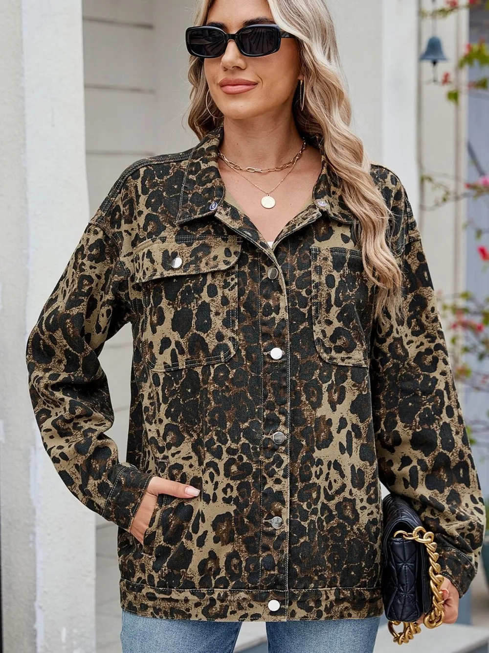 Leopard Print Oversized Denim Jacket, image 5