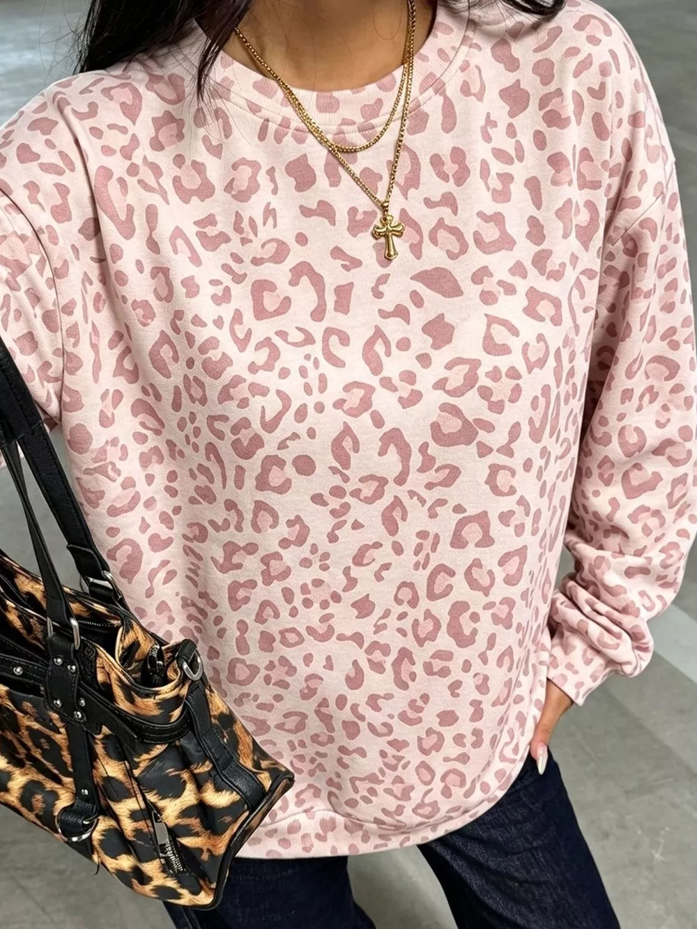Leopard Print Crew Neck Sweatshirt, image 7